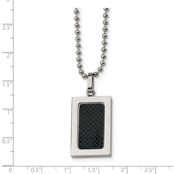 Men's Stainless Steel Black Carbon Fiber Rectangular Necklace 22 Inch